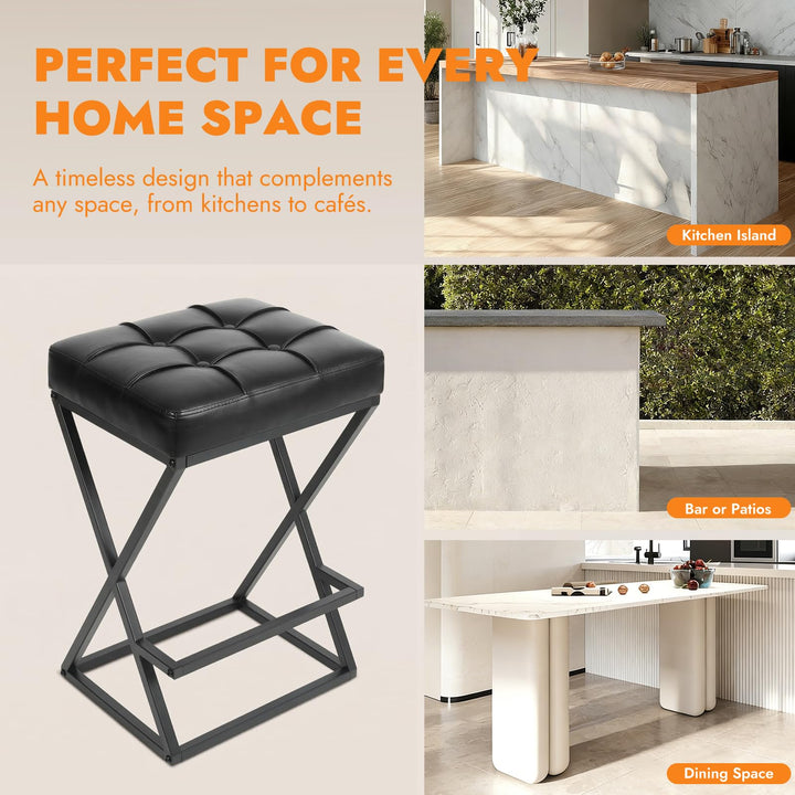 VATROS Bar Stools Set of 3, 26 Inch Counter Height Stool Faux Leather Black 