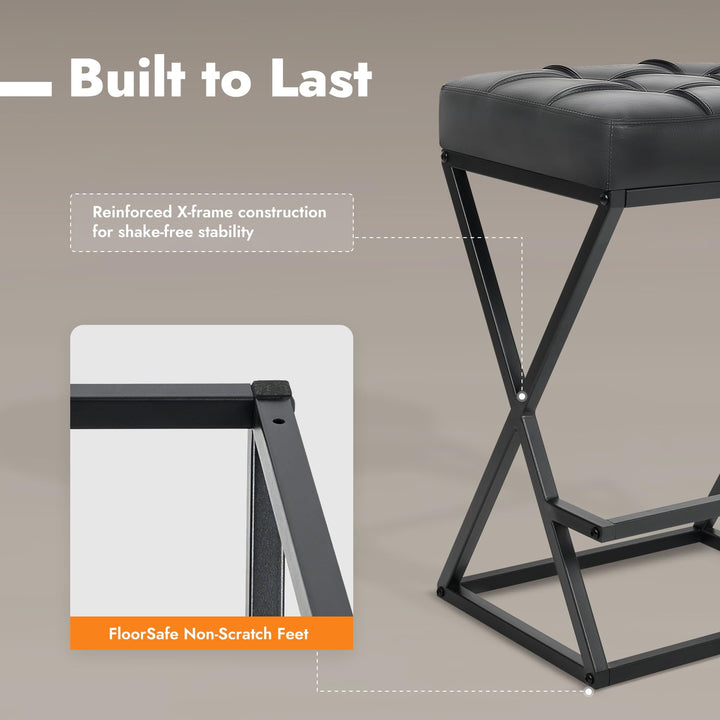 VATROS Bar Stools Set of 3, 26 Inch Counter Height Stool Faux Leather Black 