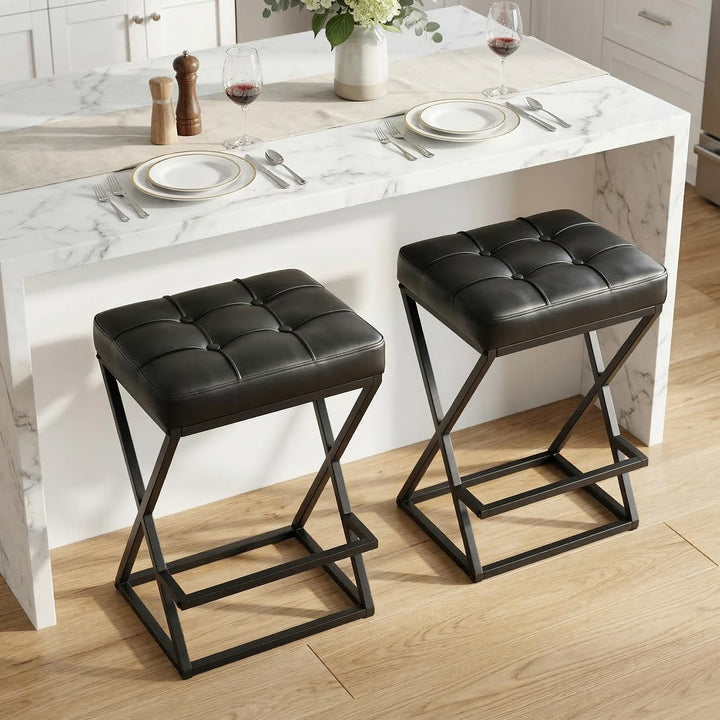 VATROS Bar Stools Set of 3, 26 Inch Counter Height Stool Faux Leather Black 