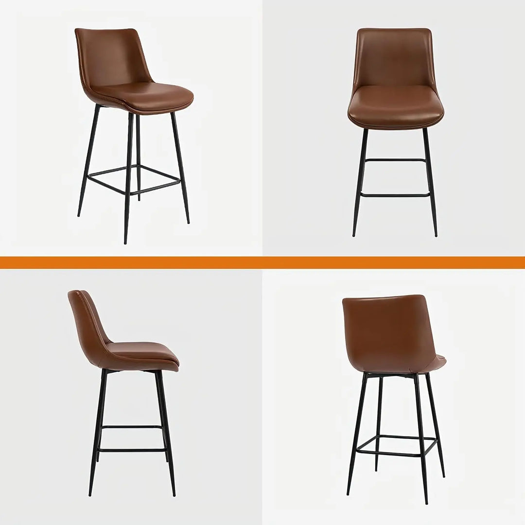 VATROS Counter Height Bar Stools Set of 2, FSC Certified Upholstered Faux Leather Barstools with Back, Metal Base, 27" Seat Height, Modern Upholstered Counter Stools for Kitchen Island,(Walnut Brown