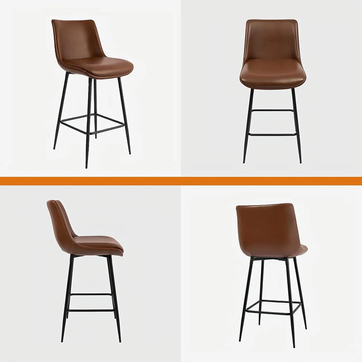 VATROS Counter Height Bar Stools Set of 2, FSC Certified Upholstered Faux Leather Barstools with Back, Metal Base, 27" Seat Height, Modern Upholstered Counter Stools for Kitchen Island,(Walnut Brown