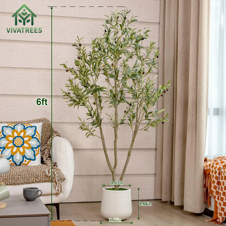 VIVATREES Olive Tree Artificial Indoor, 6ft, with White Tall Planter