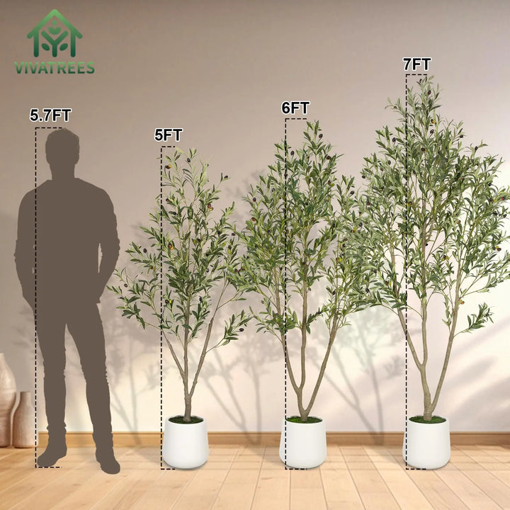 VIVATREES Olive Tree Artificial Indoor, 6ft, with White Tall Planter