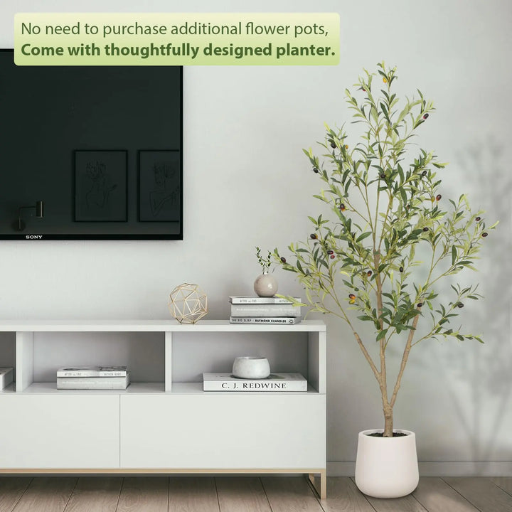 VIVATREES Olive Tree Artificial Indoor, 6ft, with White Tall Planter
