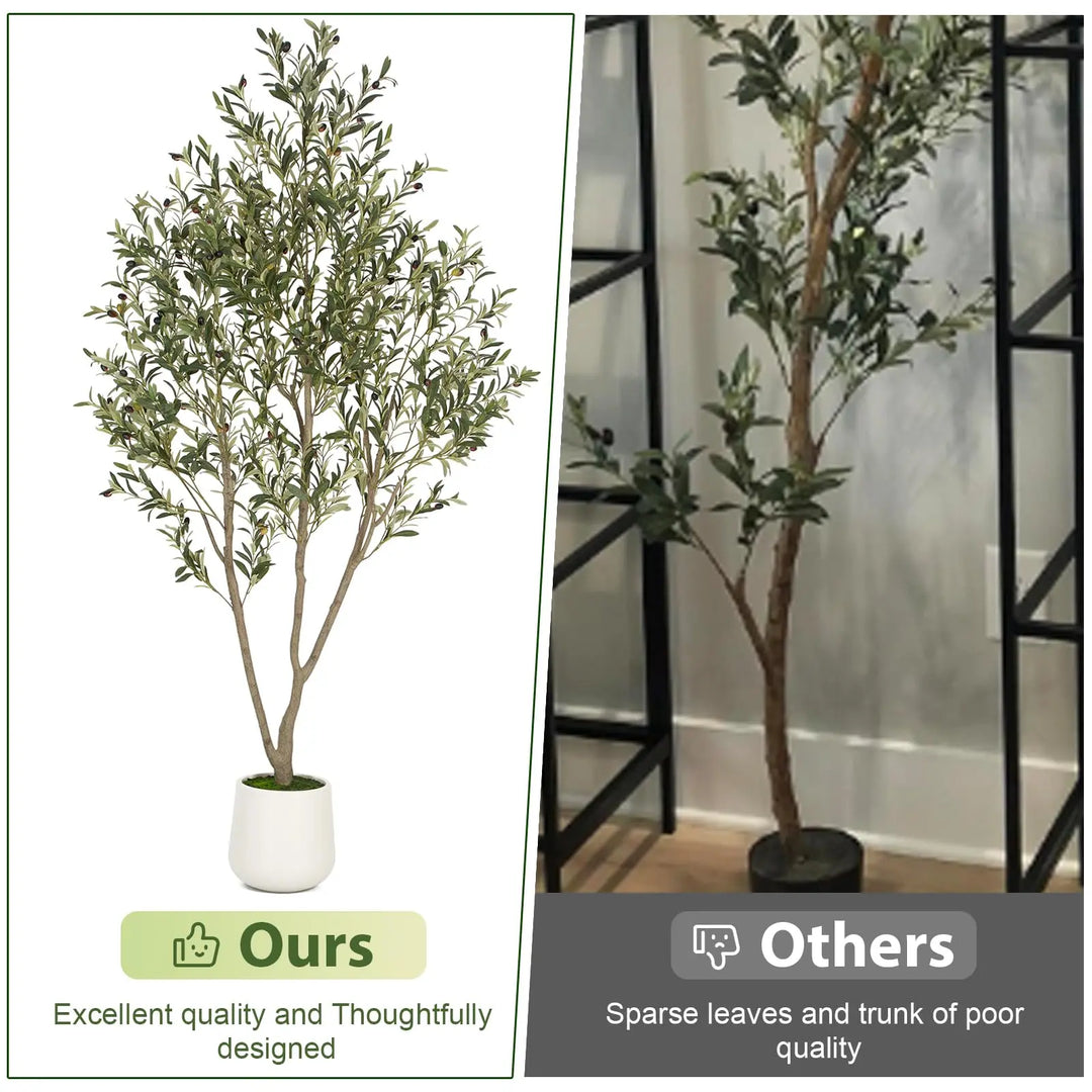 VIVATREES Olive Tree Artificial Indoor, 6ft, with White Tall Planter