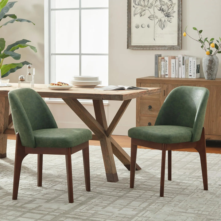 VKNOW Dining Chairs Set of 2, Faux Leather Wooden Kitchen Chairs, Green 