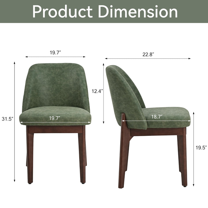 VKNOW Dining Chairs Set of 2, Faux Leather Wooden Kitchen Chairs, Green 