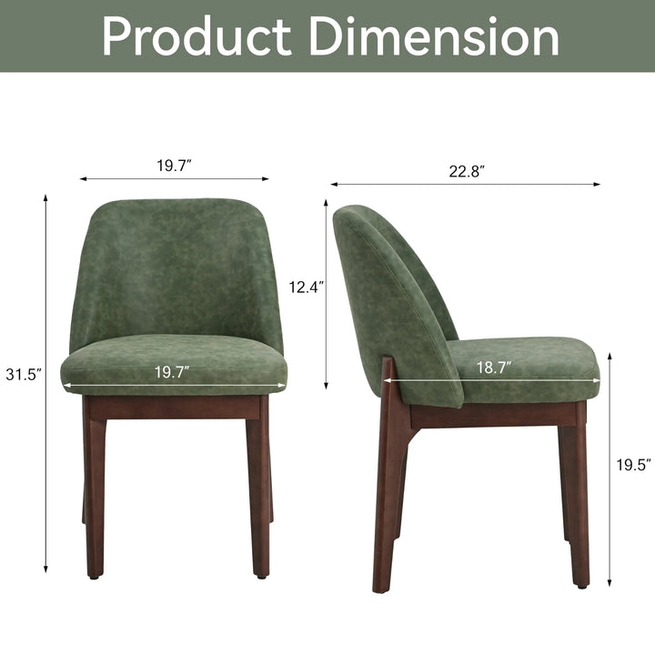 VKNOW Dining Chairs Set of 2, Faux Leather Wooden Kitchen Chairs, Green 