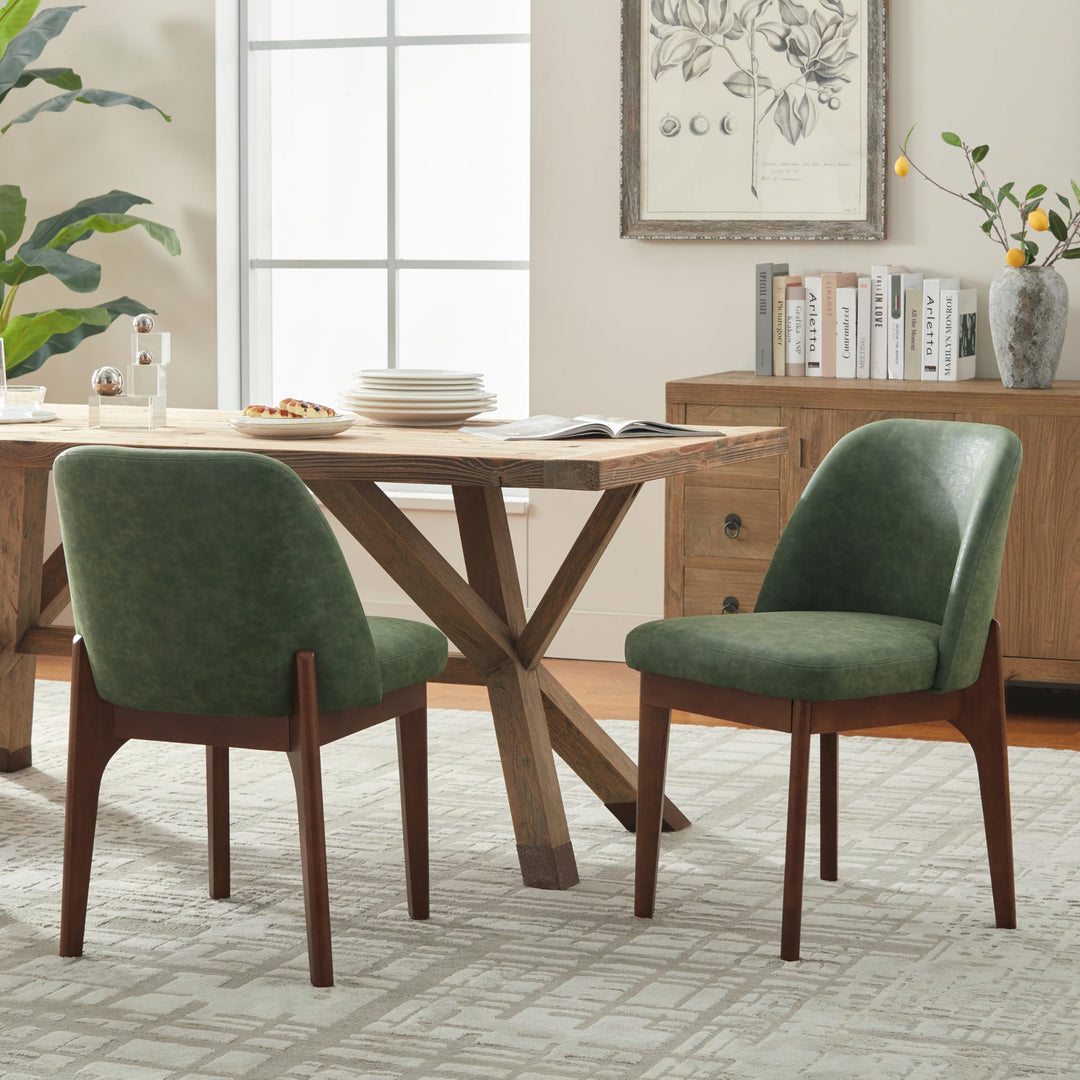 VKNOW Dining Chairs Set of 2, Faux Leather Wooden Kitchen Chairs, Green 