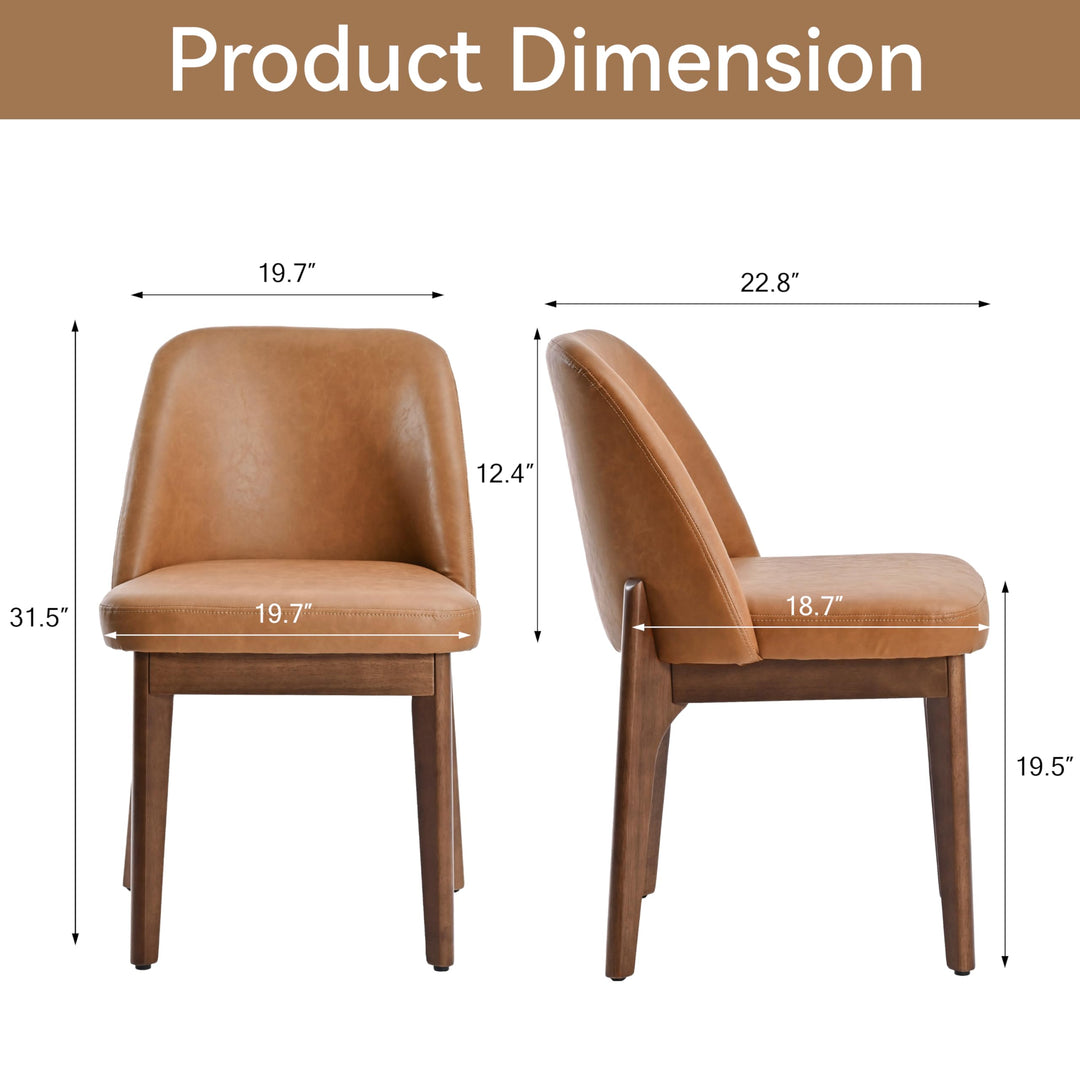 VKNOW Dining Chairs Set of 4, Faux Leather Wooden Kitchen Chairs, Brown 