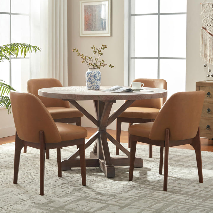 VKNOW Dining Chairs Set of 4, Faux Leather Wooden Kitchen Chairs, Brown 