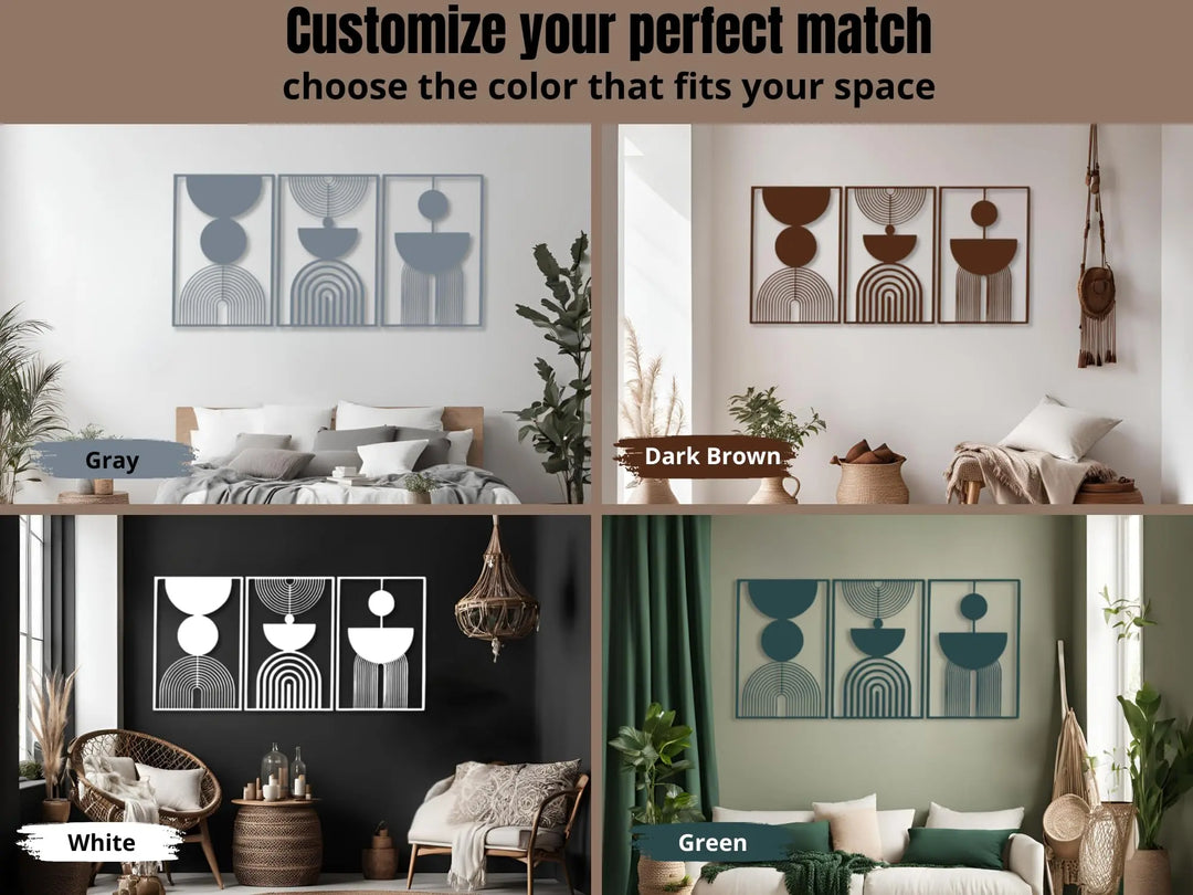 Vailla Boho Minimalist Wall Art, Set of 3 Wooden Wall Decoration 