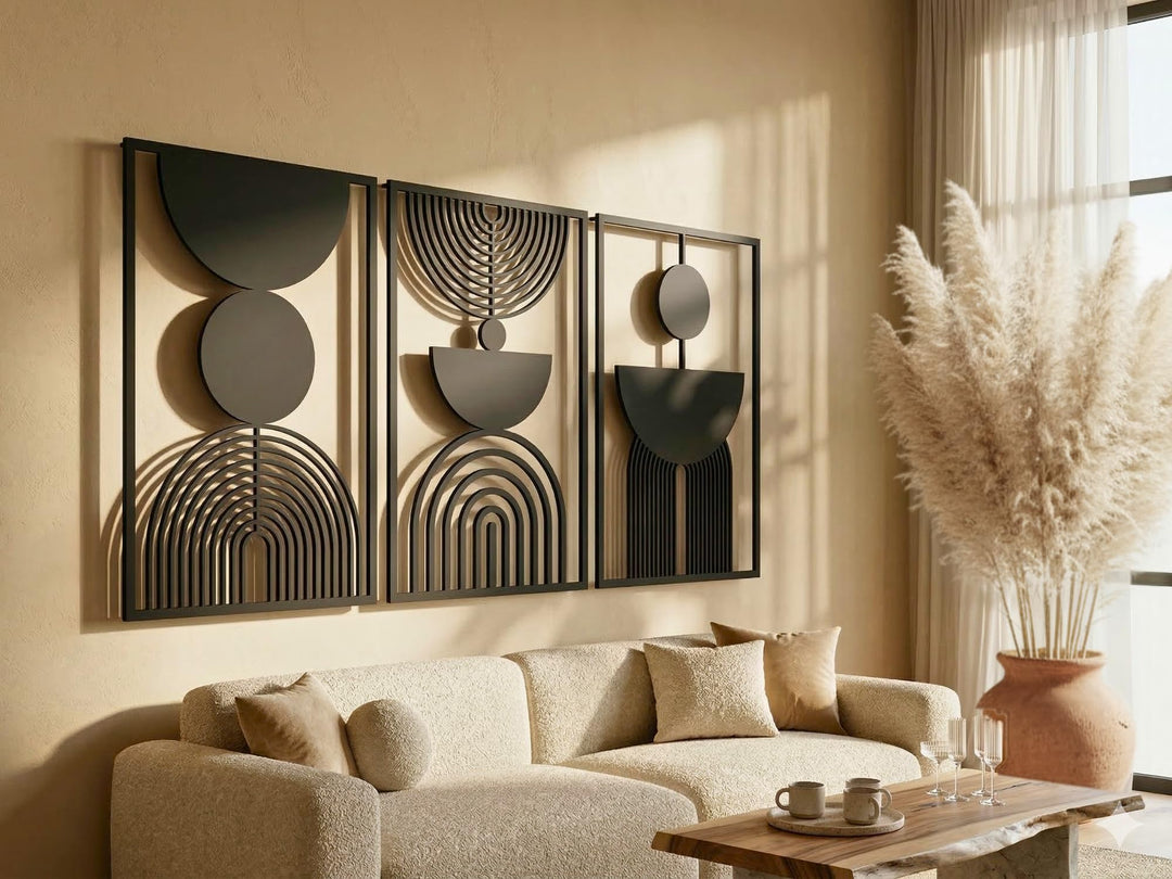 Vailla Boho Minimalist Wall Art, Set of 3 Wooden Wall Decoration 