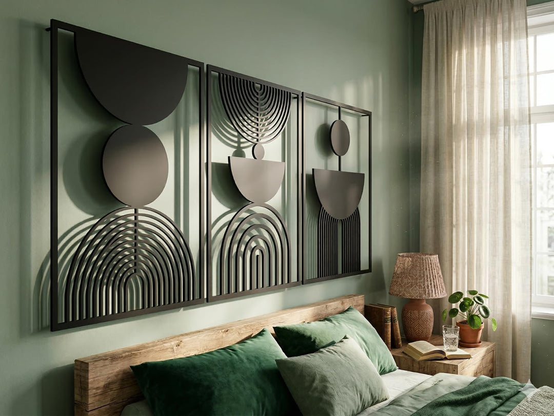 Vailla Boho Minimalist Wall Art, Set of 3 Wooden Wall Decoration 