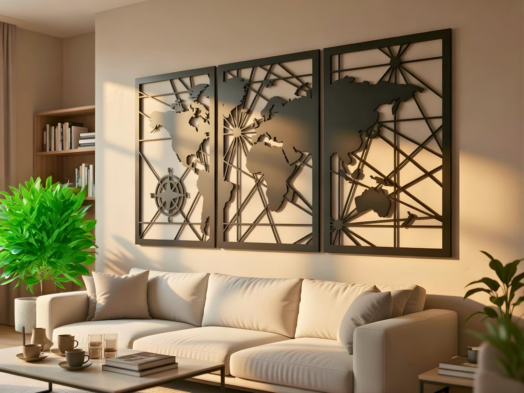 Vailla World Map Wood Wall Art Decor 