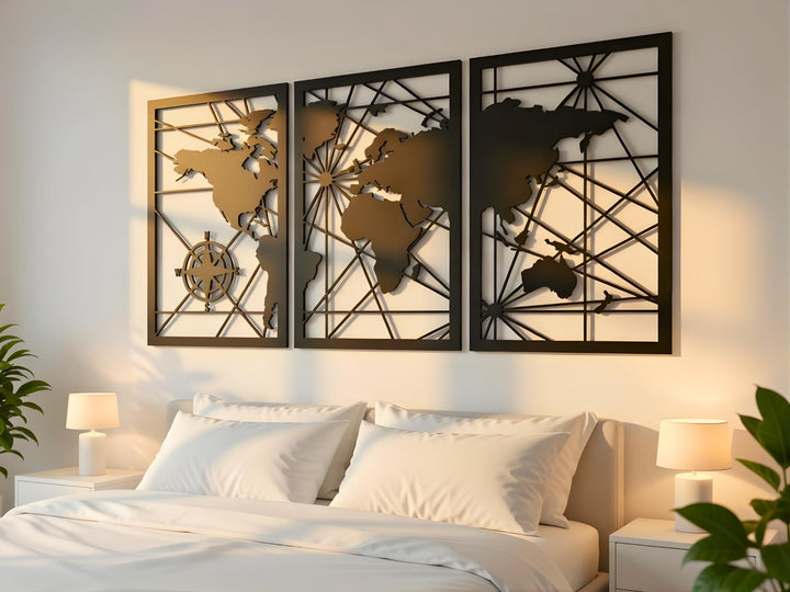 Vailla World Map Wood Wall Art Decor 
