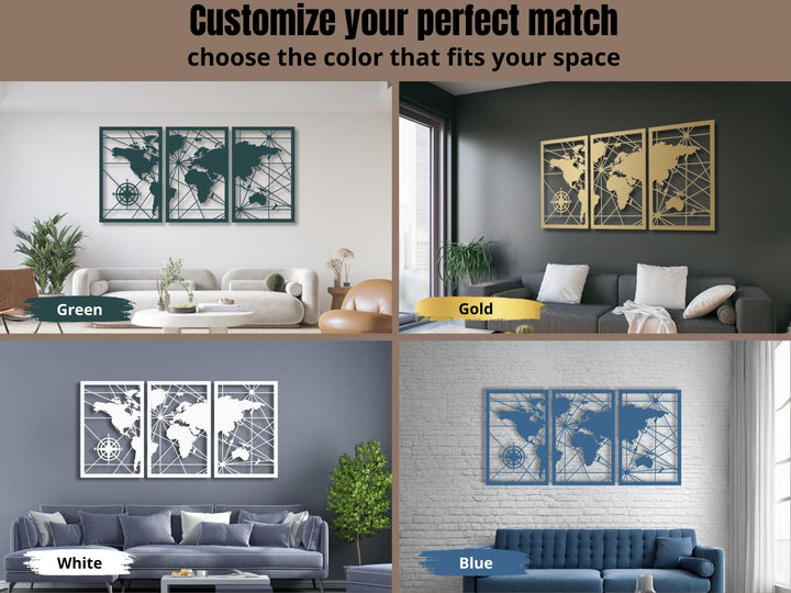 Vailla World Map Wood Wall Art Decor 