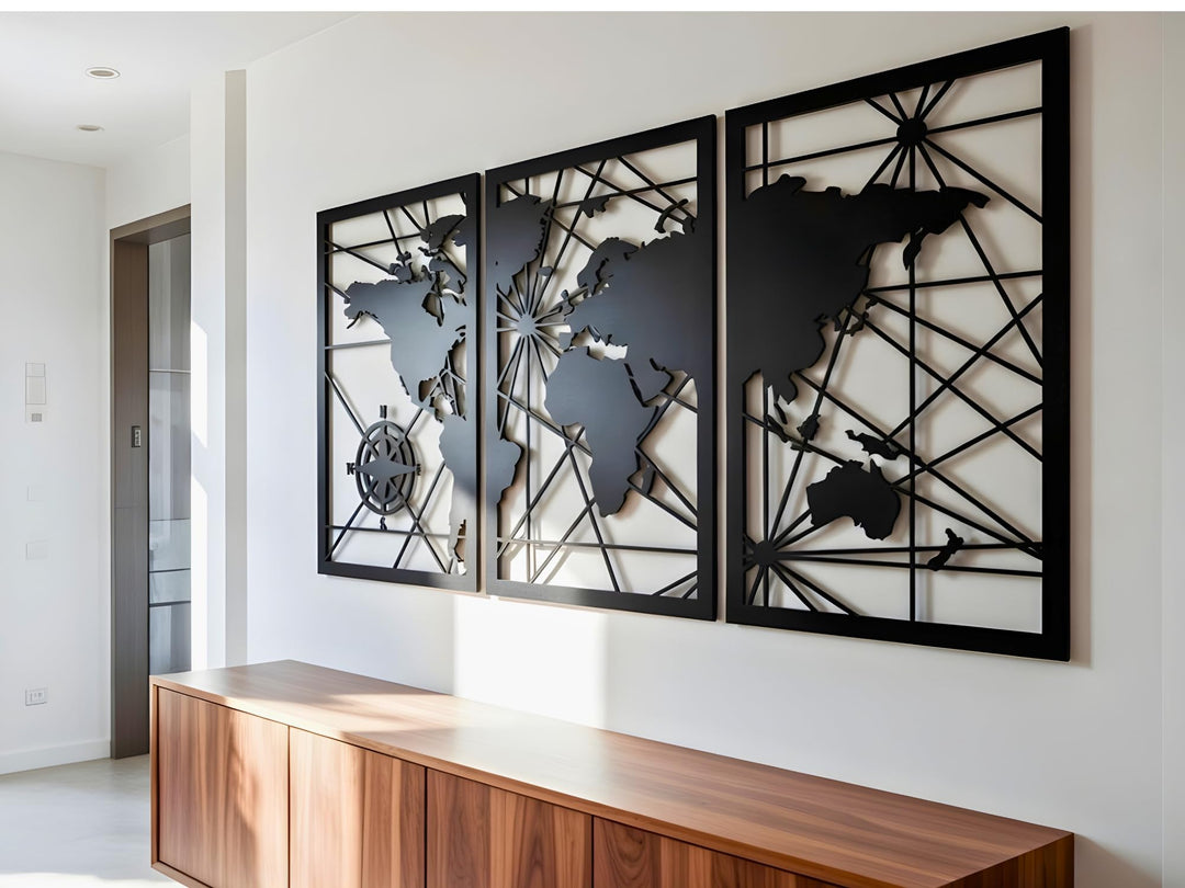 Vailla World Map Wood Wall Art Decor 