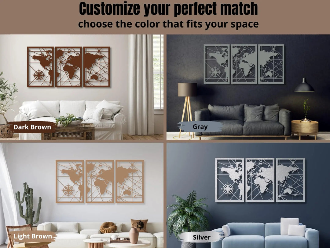 Vailla World Map Wood Wall Art Decor 