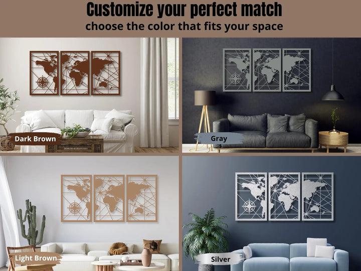 Vailla World Map Wood Wall Art Decor 