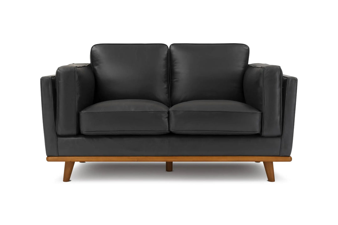 Valencia Artisan Full Leather Loveseat Sofa 66 Inch, Pure Full Italian Nappa Leather, Black