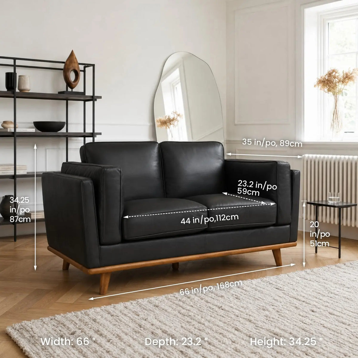 Valencia Artisan black Italian leather loveseat