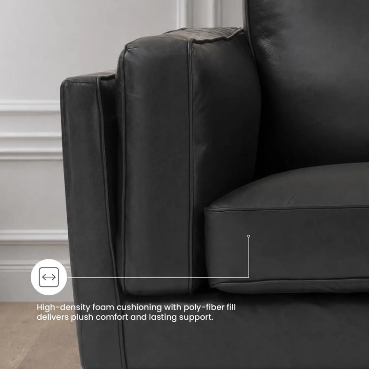 Valencia Artisan Full Leather Loveseat Sofa 66 Inch, Pure Full Italian Nappa Leather, Black