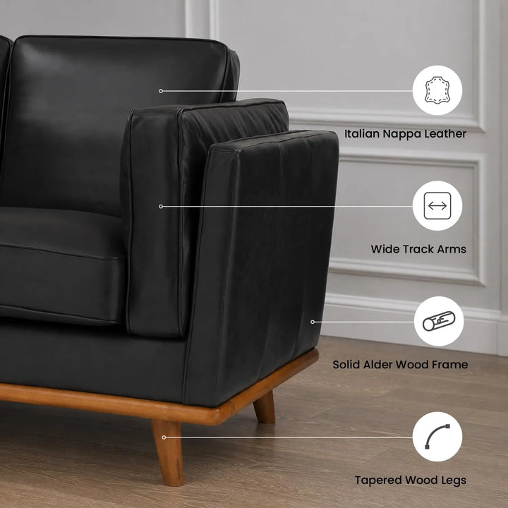Valencia Artisan Full Leather Loveseat Sofa 66 Inch, Pure Full Italian Nappa Leather, Black