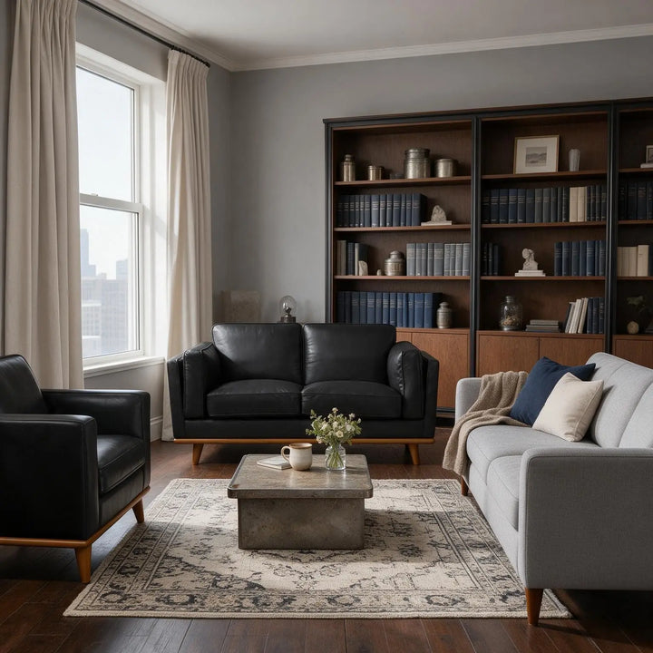 Valencia Artisan Full Leather Loveseat Sofa 66 Inch, Pure Full Italian Nappa Leather, Black