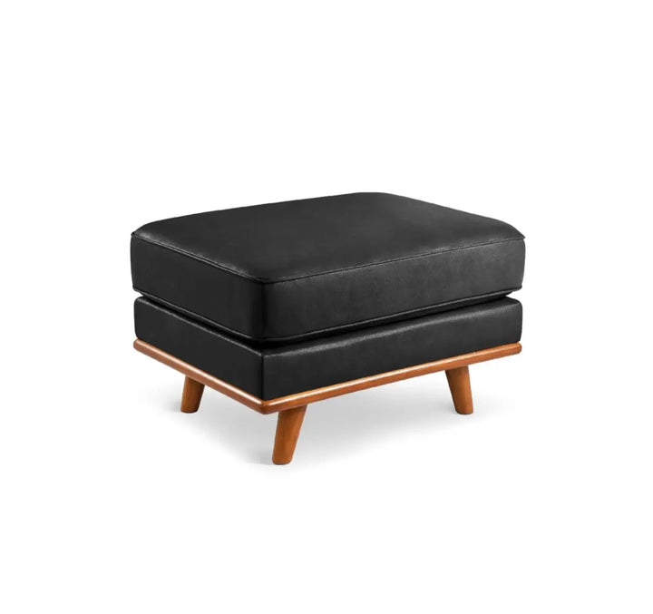Valencia Artisan black top-grain leather ottoman