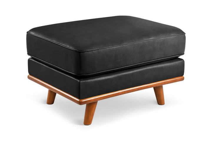 Valencia Artisan Full Leather Ottoman 31 Inch, Italian Nappa 11000 Top-Grain Leather, Black