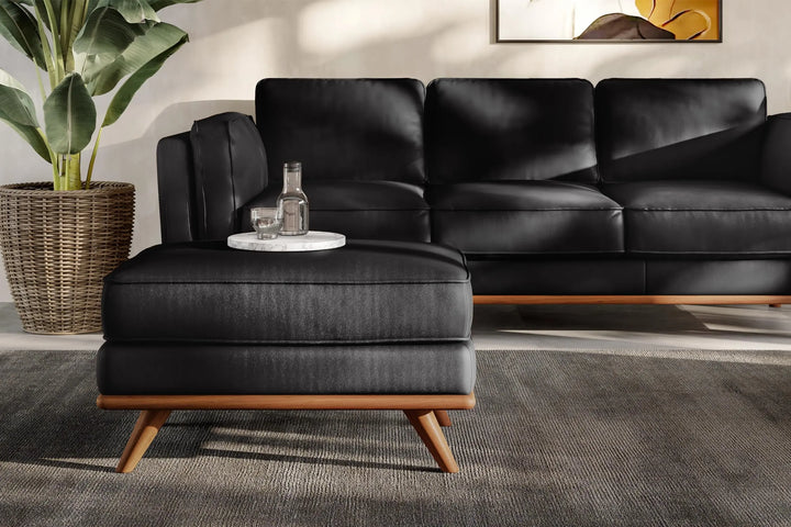 Valencia Artisan Full Leather Ottoman 31 Inch, Italian Nappa 11000 Top-Grain Leather, Black