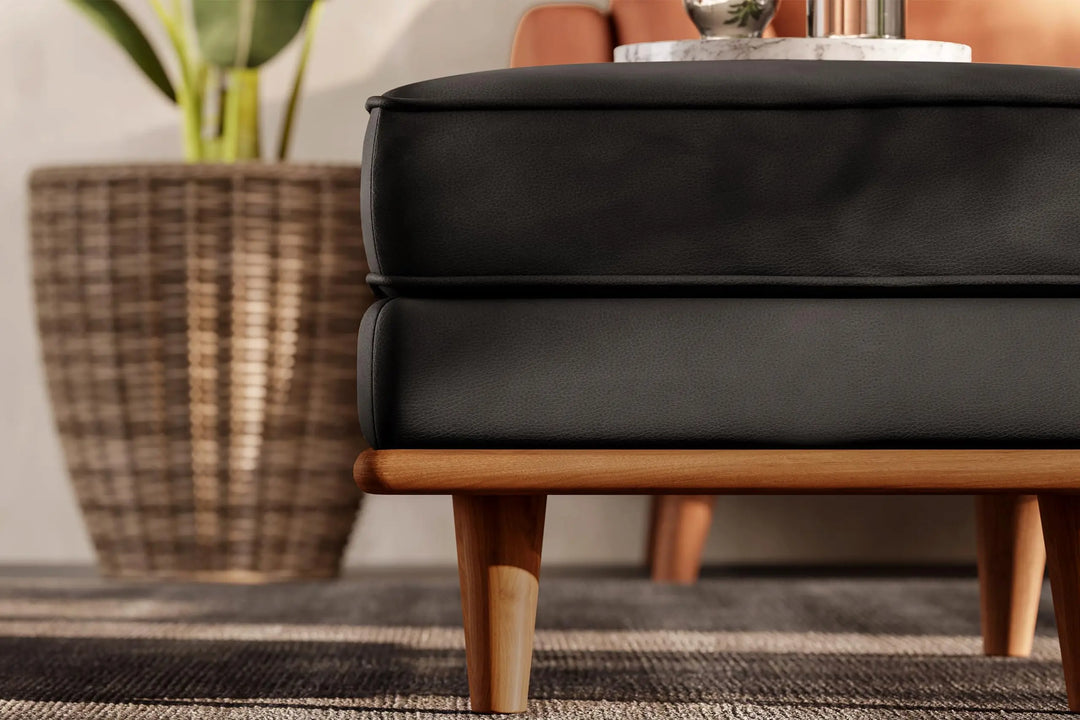 Valencia Artisan Full Leather Ottoman 31 Inch, Italian Nappa 11000 Top-Grain Leather, Black