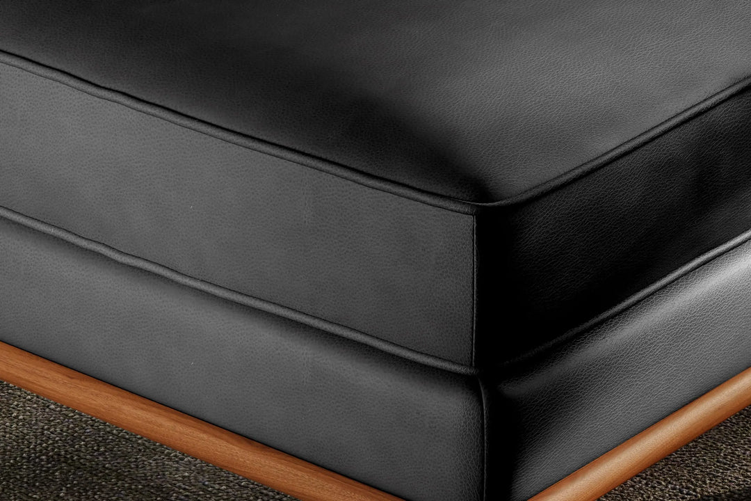 Valencia Artisan Full Leather Ottoman 31 Inch, Italian Nappa 11000 Top-Grain Leather, Black