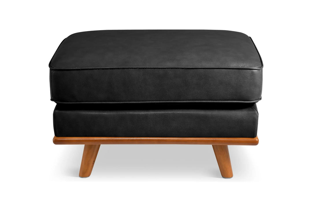 Valencia Artisan Full Leather Ottoman 31 Inch, Italian Nappa 11000 Top-Grain Leather, Black