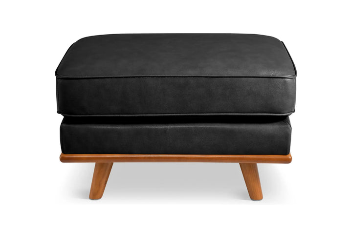 Valencia Artisan Full Leather Ottoman 31 Inch, Italian Nappa 11000 Top-Grain Leather, Black