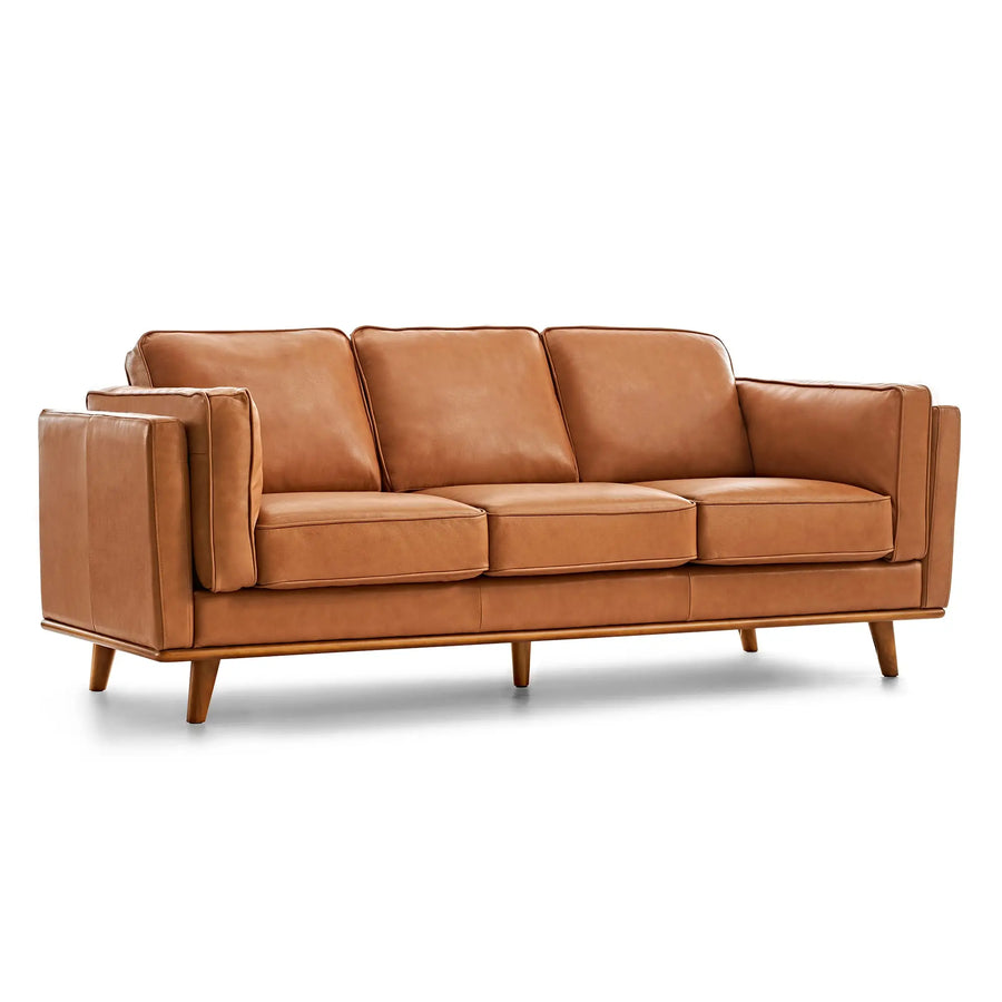 Valencia Artisan Full Leather Sofa 88”, Ultimate Comfort - Cognac Tan
