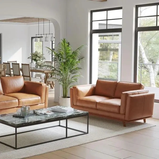 Valencia Artisan Full Leather Sofa 88”, Ultimate Comfort - Cognac Tan