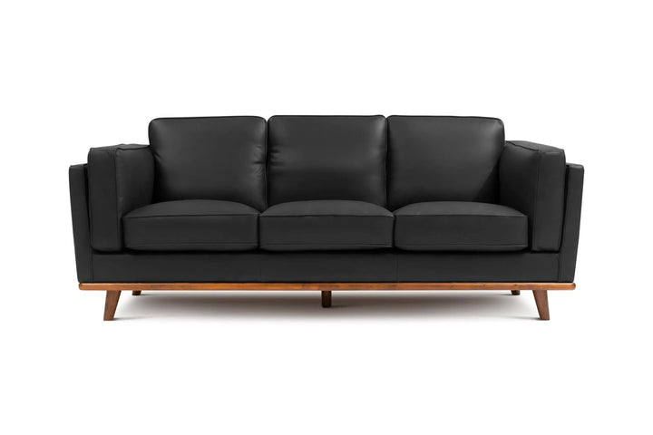 Valencia Artisan Full Leather Sofa 88 Inch, Pure Full Italian Nappa Leather Couch, Black
