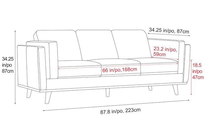 Valencia Artisan Full Leather Sofa 88 Inch, Pure Full Italian Nappa Leather Couch, Black