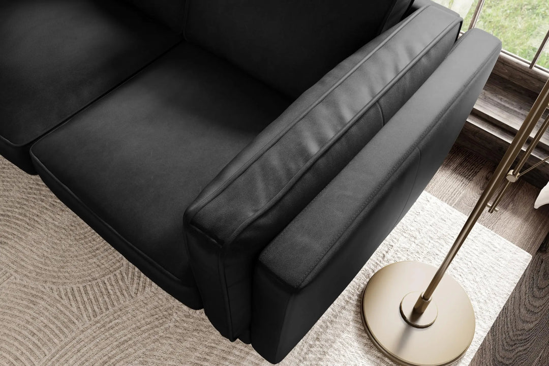 Valencia Artisan Full Leather Sofa 88 Inch, Pure Full Italian Nappa Leather Couch, Black