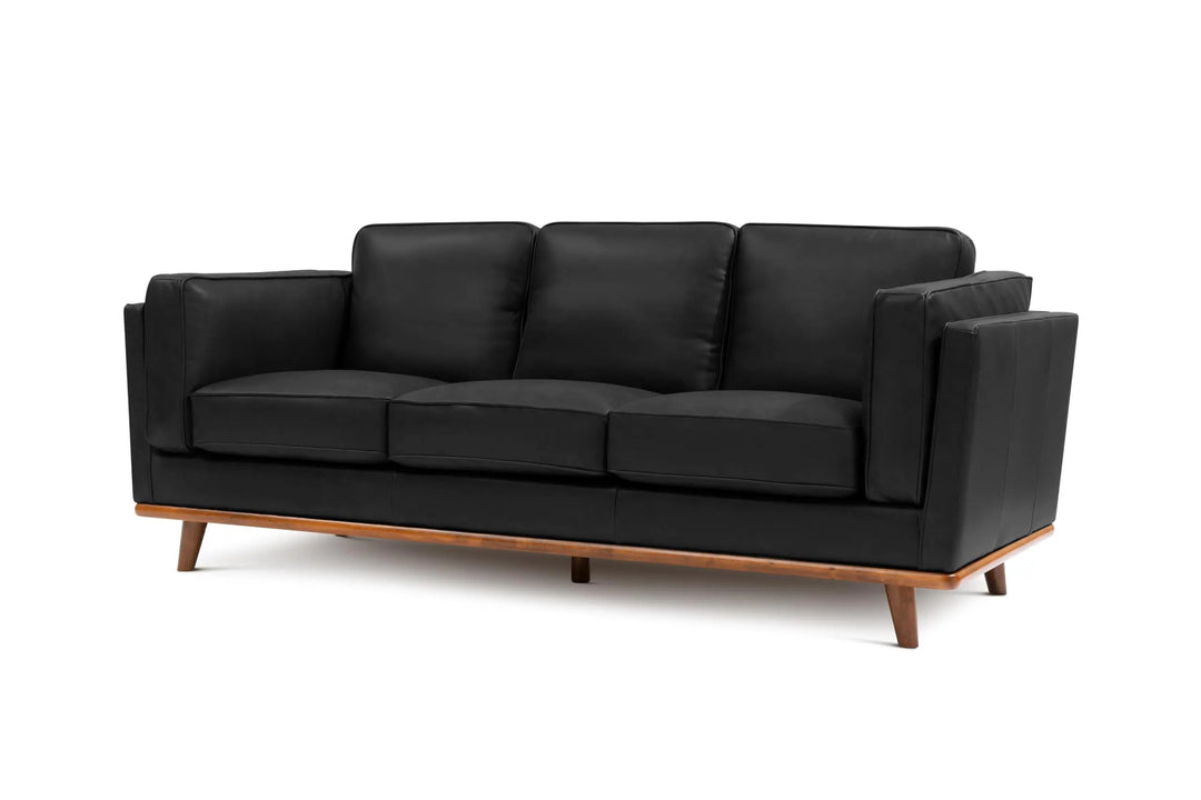 Valencia Artisan Full Leather Sofa 88 Inch, Pure Full Italian Nappa Leather Couch, Black
