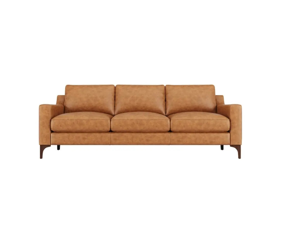 Valencia Hannah Leather Sofa 86", Top Grain Nappa 11000 Leather 3-Seater, Solid Wood Frame, Plush Cushioning with Down Feather Filling - Saddle Tan 