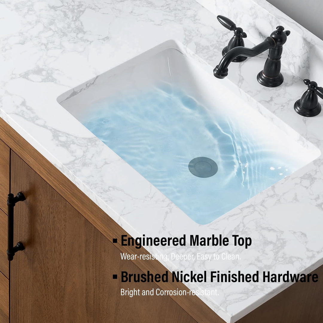 Vanity Art 72 inch Double Sink Bathroom Vanity, Modern Wood Bath Vanity with Carrara Marble Top, Vanity Cabinet with Doors, Removable Shelf, Solid Wood Frame, Tan, VA7072DE 