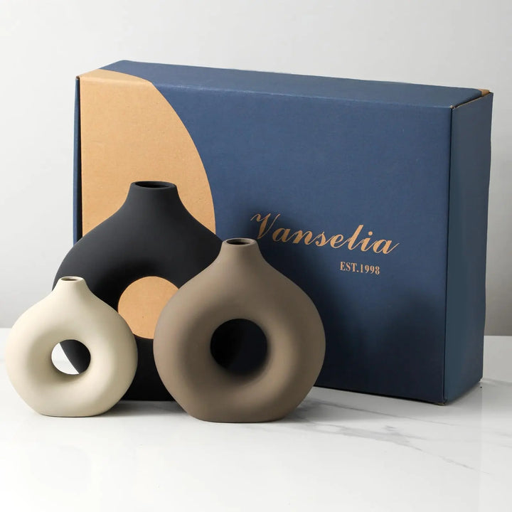Vanselia Ceramic Vase Set of 3, Classic, Modern Farmhouse