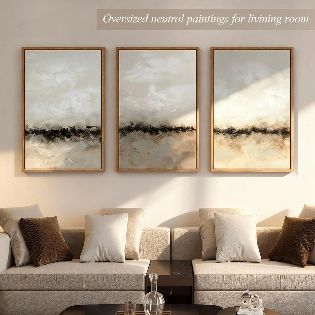 Vaskuro Extra Large Handmade Painting Abstract Art, Earthy Beige Decor
