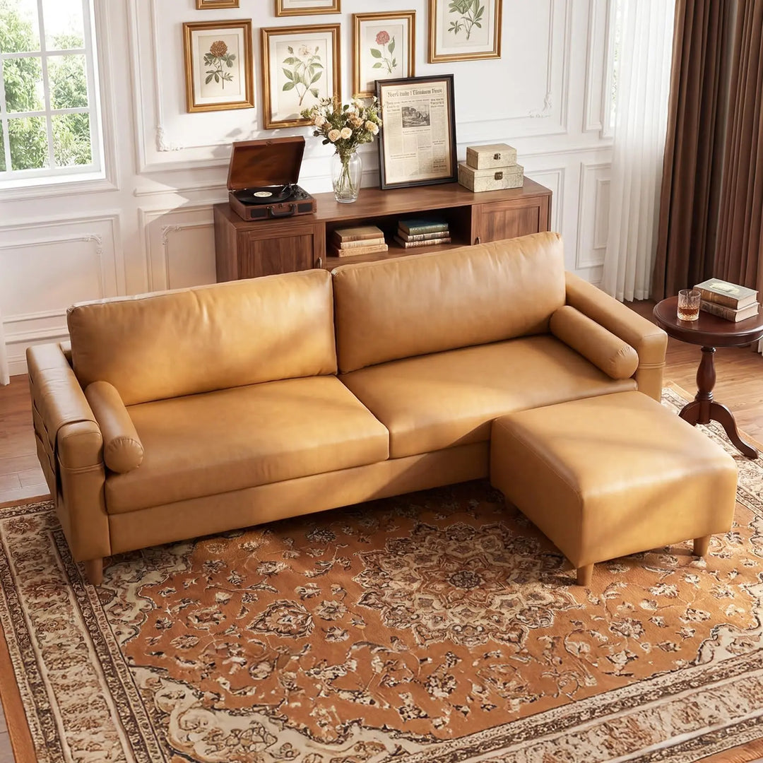 Vesgantti 100" L-Shaped Faux Leather Modular Sectional Couch, Camel
