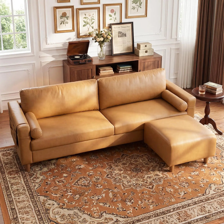 Vesgantti 100" L-Shaped Faux Leather Modular Sectional Couch, Camel
