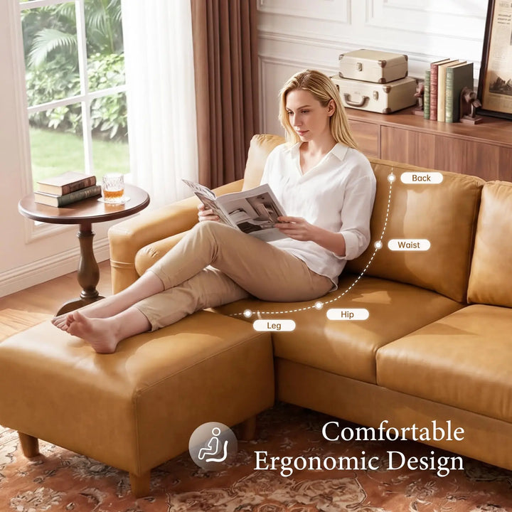 Vesgantti 100" L-Shaped Faux Leather Modular Sectional Couch, Camel