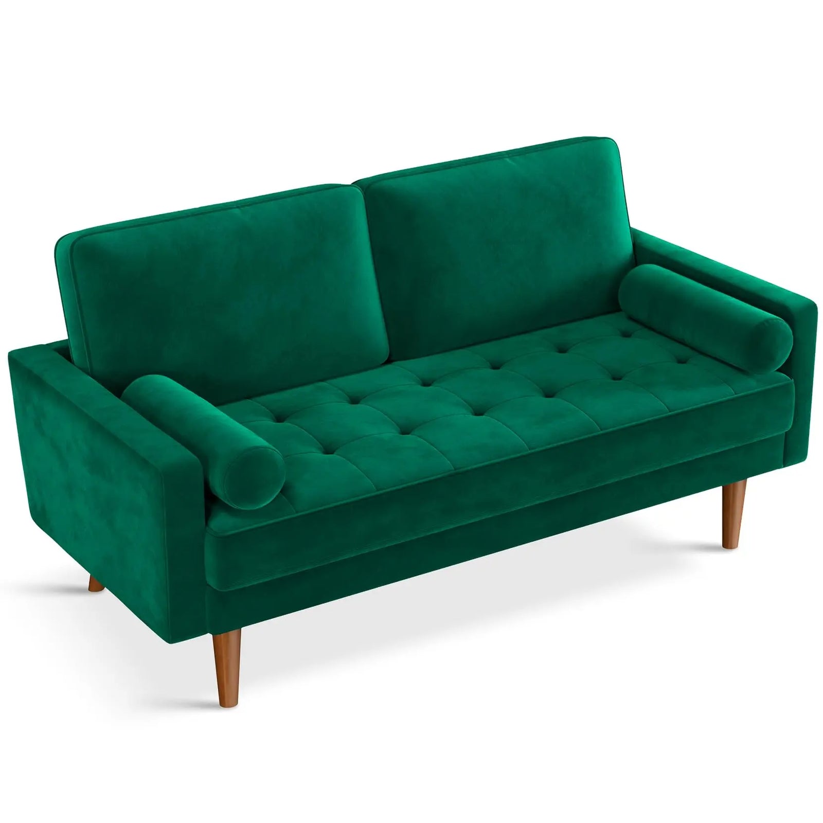 Vesgantti Loveseat Sofa, 58" Green Velvet Couch with Tufted Seat, Mid Century Modern - Green 